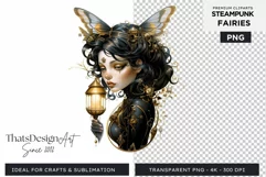Steampunk Fairy Clipart Black and Gold PNG sublimation Product Image 1
