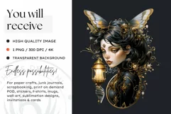 Steampunk Fairy Clipart Black and Gold PNG sublimation Product Image 2