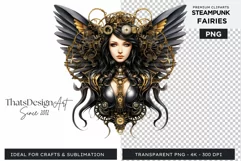 Steampunk Fairy Clipart Black and Gold PNG sublimation Product Image 1