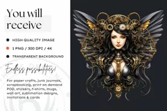 Steampunk Fairy Clipart Black and Gold PNG sublimation Product Image 2