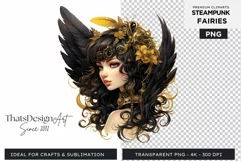 Steampunk Fairy Clipart Black and Gold PNG sublimation Product Image 1