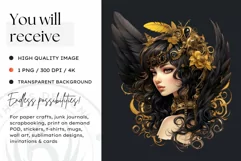 Steampunk Fairy Clipart Black and Gold PNG sublimation Product Image 2