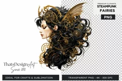 Steampunk Fairy Clipart Black and Gold PNG sublimation Product Image 1