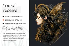 Steampunk Fairy Clipart Black and Gold PNG sublimation Product Image 2