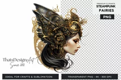 Steampunk Fairy Clipart Black and Gold PNG sublimation Product Image 1