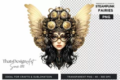 Steampunk Fairy Clipart Black and Gold PNG sublimation Product Image 1