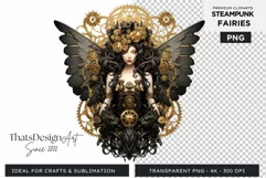 Steampunk Fairy Clipart Black and Gold PNG sublimation Product Image 1