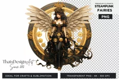 Steampunk Fairy Clipart Black and Gold PNG sublimation Product Image 1