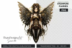 Steampunk Fairy Clipart Black and Gold PNG sublimation Product Image 1