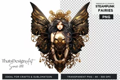 Steampunk Fairy Clipart Black and Gold PNG sublimation Product Image 1