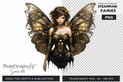 Steampunk Fairy Clipart Black and Gold PNG sublimation Product Image 1