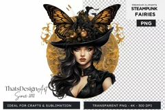 Steampunk Fairy Clipart Black and Gold PNG sublimation Product Image 1