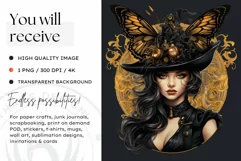 Steampunk Fairy Clipart Black and Gold PNG sublimation Product Image 2