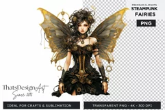 Steampunk Fairy Clipart Black and Gold PNG sublimation Product Image 1