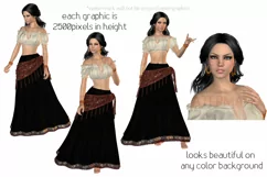 Bohemian Woman with Black Hair 3D Poser .PNG Graphics Product Image 2