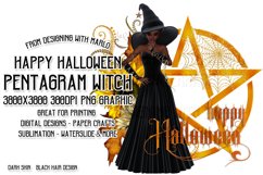 Happy Halloween Pentagram Dark Hair Dark Witch PNG Graphic Product Image 1