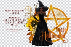Happy Halloween Pentagram Dark Hair Dark Witch PNG Graphic Product Image 2