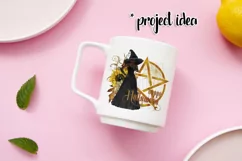Happy Halloween Pentagram Dark Hair Dark Witch PNG Graphic Product Image 4