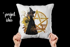 Happy Halloween Pentagram Dark Hair Dark Witch PNG Graphic Product Image 3