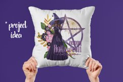 Purple Halloween Pentagram Dark Hair Dark Witch PNG Graphic Product Image 4