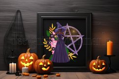 Purple Pentagram and Witch, Halloween Sublimation Design, d1 Product Image 3