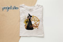 Happy Halloween Pentagram Dark Hair Light Witch PNG Graphic Product Image 5