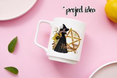Happy Halloween Pentagram Dark Hair Light Witch PNG Graphic Product Image 4