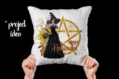 Happy Halloween Pentagram Dark Hair Light Witch PNG Graphic Product Image 3