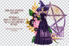 Purple Halloween Pentagram Dark Hair Light Witch PNG Graphic Product Image 2