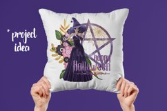 Purple Halloween Pentagram Dark Hair Light Witch PNG Graphic Product Image 6