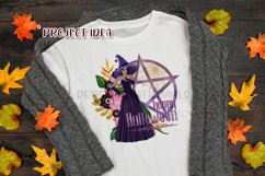 Purple Halloween Pentagram Dark Hair Light Witch PNG Graphic Product Image 7
