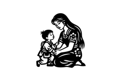 Black illustration art mother and child concept Product Image 1