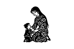 Black illustration art mother and child design Product Image 1