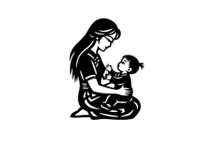 Black illustration art mother and child isolated Product Image 1