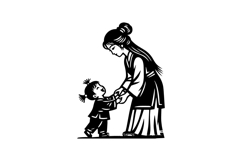 Black illustration art mother and child vector Product Image 1