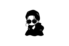Black illustration cute girl doodle cartoon graphic Product Image 1