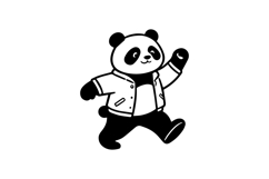 Black illustration drawing panda character isolated Product Image 1