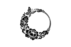 Black illustration moon with floral and butterfly art graphi Product Image 1