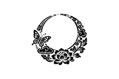 Black illustration moon with floral and butterfly art vector Product Image 1