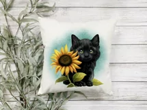 Black Kitten with Sunflower Sublimation | Baby Animals PNG Product Image 3
