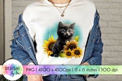 Black Kitten with Sunflower Sublimation | Baby Animals PNG Product Image 1