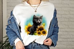 Black Kitten with Sunflower Sublimation | Baby Animals PNG Product Image 4
