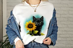 Black Kitten with Sunflower Sublimation | Baby Animals PNG Product Image 4