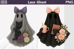 Halloween Ghost Lace Clipart | Black Ghost Bow Sublimation Product Image 1