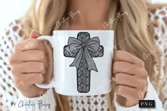 Black Lace Cross Coquette Bow PNG, Christian PNG Product Image 2