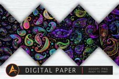 Black Paisley Neon Colors Digital Paper Product Image 1