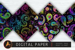Black Paisley Neon Colors Digital Paper Product Image 1