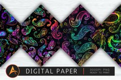 Black Paisley Neon Colors Digital Paper Product Image 1