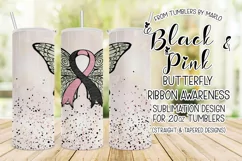 Black & Pink Butterfly Ribbon 20oz Tumbler Product Image 1