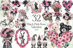 Black Pink Rose Valentine Clipart Bundle Product Image 1